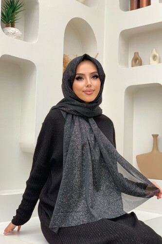 2060 Silvery Shawl Black - Bym Fashion