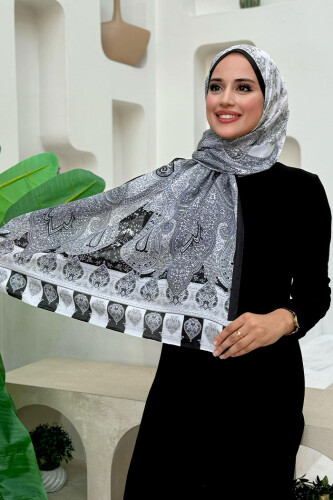 Desenli Pamuk Şal 2065 Siyah - Bym Fashion