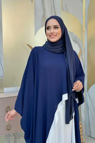 Şeritli Yandan Yırtmaç Detay Uzun Tunik 2742 Lacivert - 4