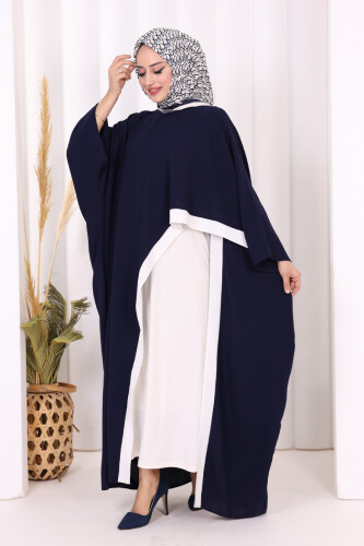 Şeritli Yandan Yırtmaç Detay Uzun Tunik 2742 Lacivert - 6