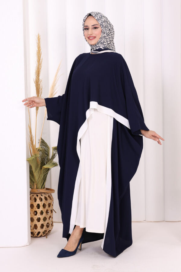 Şeritli Yandan Yırtmaç Detay Uzun Tunik 2742 Lacivert - 7