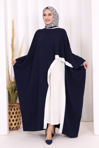 Şeritli Yandan Yırtmaç Detay Uzun Tunik 2742 Lacivert - 5
