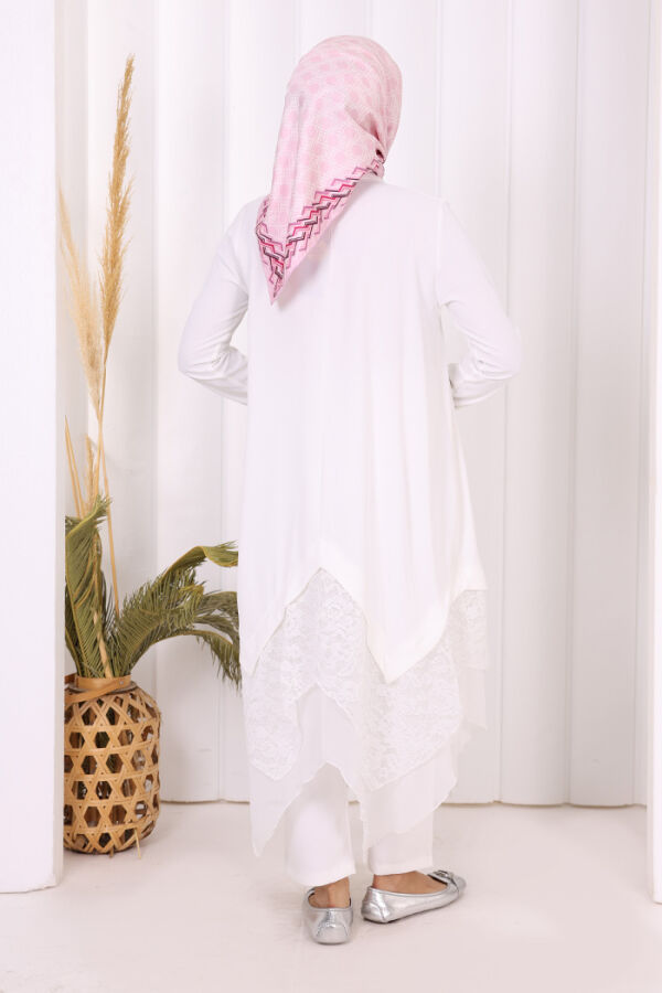 Dantel Ve Şifon Detaylı Asimetrik Kesim Tunik 2758 Ekru - 8