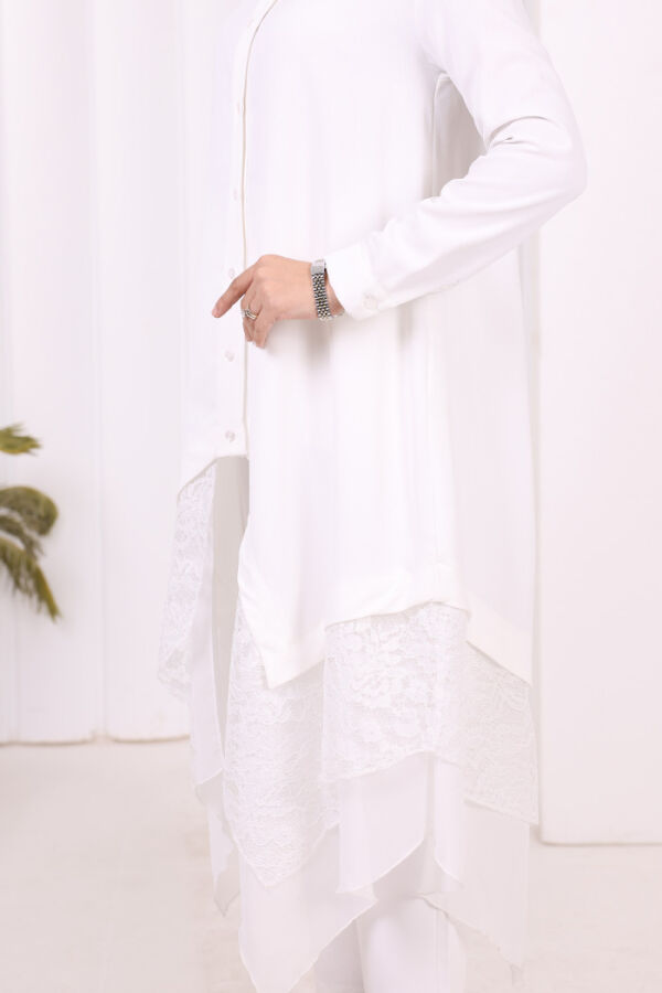 Dantel Ve Şifon Detaylı Asimetrik Kesim Tunik 2758 Ekru - 10