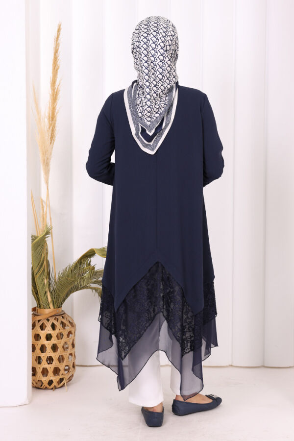 Dantel Ve Şifon Detaylı Asimetrik Kesim Tunik 2758 Lacivert - 12