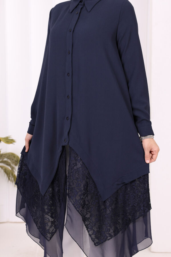 Dantel Ve Şifon Detaylı Asimetrik Kesim Tunik 2758 Lacivert - 14