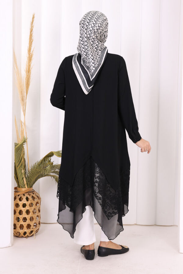Dantel Ve Şifon Detaylı Asimetrik Kesim Tunik 2758 Siyah - 7