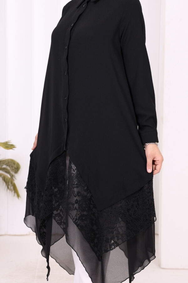 Dantel Ve Şifon Detaylı Asimetrik Kesim Tunik 2758 Siyah - 9