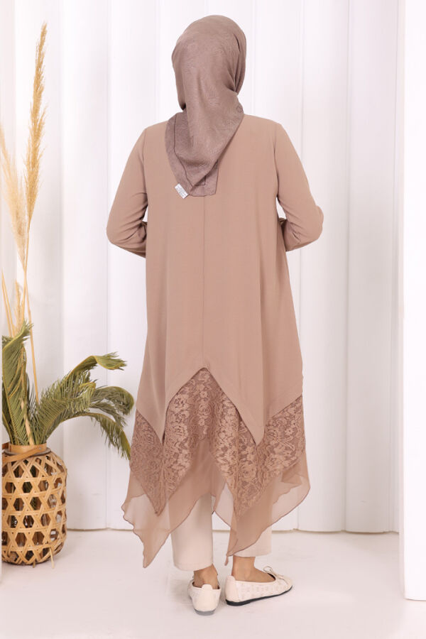 Dantel Ve Şifon Detaylı Asimetrik Kesim Tunik 2758 Vizon - 8