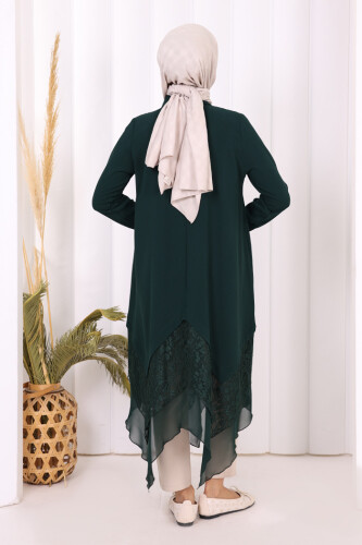 Dantel Ve Şifon Detaylı Asimetrik Kesim Tunik 2758 Zümrüt - 7