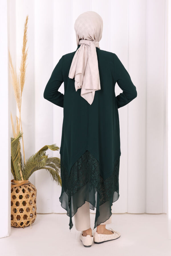 Dantel Ve Şifon Detaylı Asimetrik Kesim Tunik 2758 Zümrüt - 7