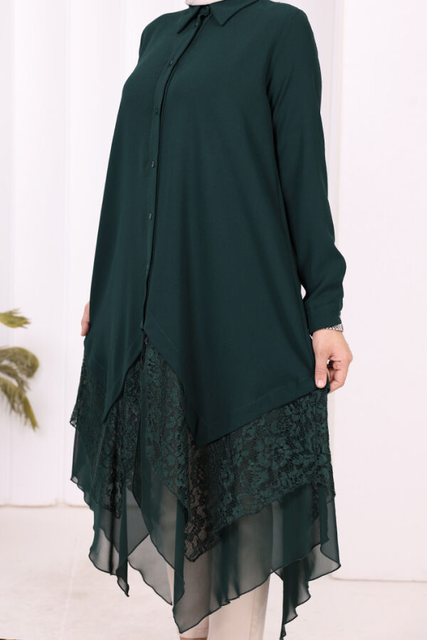 Dantel Ve Şifon Detaylı Asimetrik Kesim Tunik 2758 Zümrüt - 9