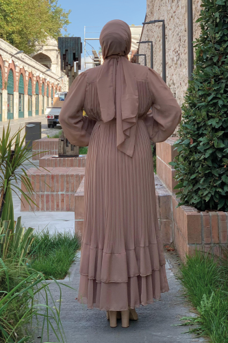 Pleated Layered Detailed Lined Dress 3836 Mink - Bym Fashion (1)
