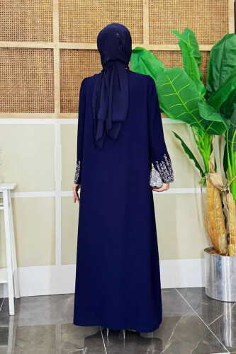 Büyük Beden Taş İşleme Detaylı Yelekli Elbise Takım 3838-1 Lacivert - Bym Fashion (1)