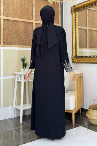 Büyük Beden Taş İşleme Detaylı Yelekli Elbise Takım 3838-1 Siyah - Bym Fashion (1)