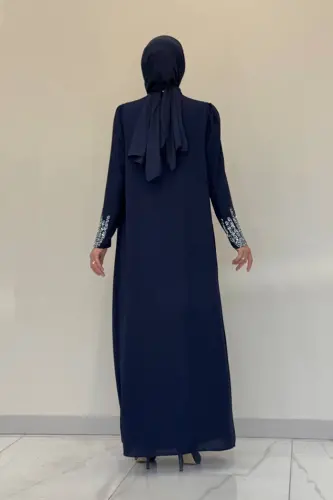 Taş İşleme Detaylı Yelekli Elbise Takım 3838 Lacivert - 3