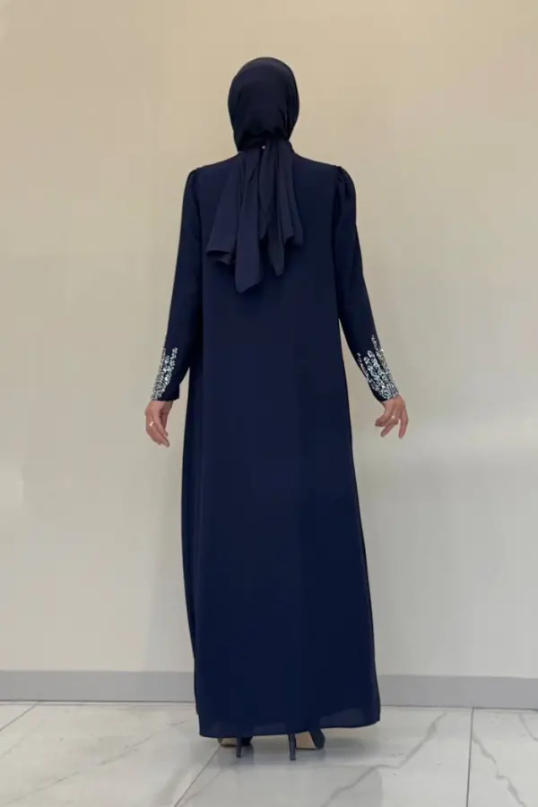 Taş İşleme Detaylı Yelekli Elbise Takım 3838 Lacivert - 3