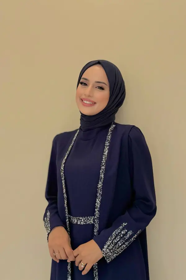 Taş İşleme Detaylı Yelekli Elbise Takım 3838 Lacivert - 4