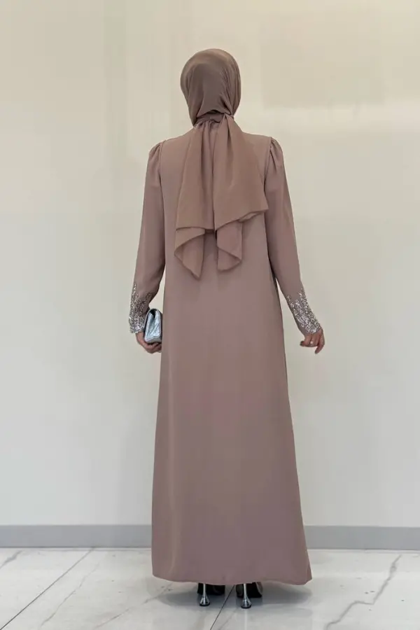 Taş İşleme Detaylı Yelekli Elbise Takım 3838 Vizon - 3