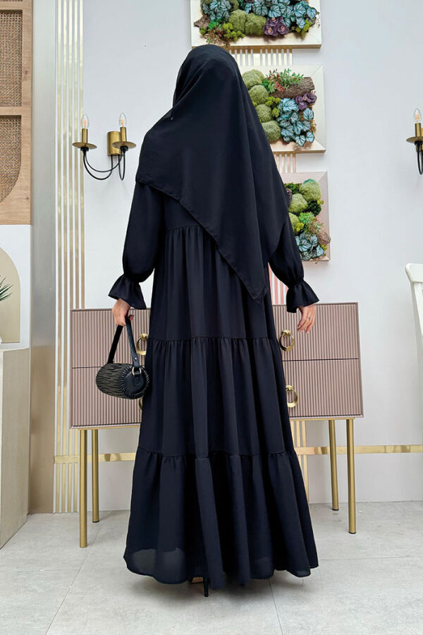 Kol Lastikli Kat Görünümlü Abayalı Elbise Takım 3859 Siyah - 3