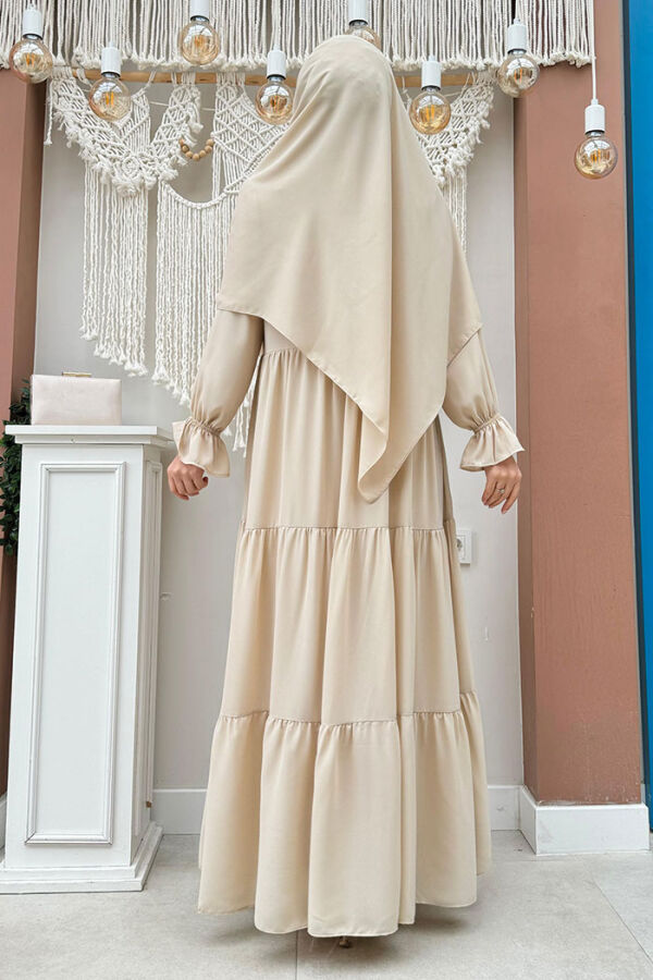 Kol Lastikli Kat Görünümlü Abayalı Elbise Takım 3859 Taş - 3