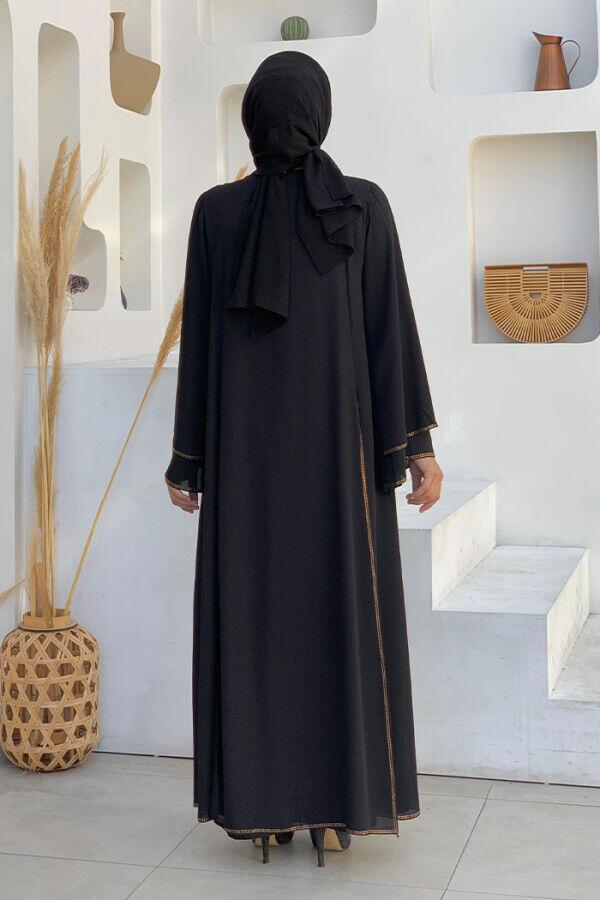 Taş İşleme Detaylı Elbise Abaya Takım 3873 Siyah - 6