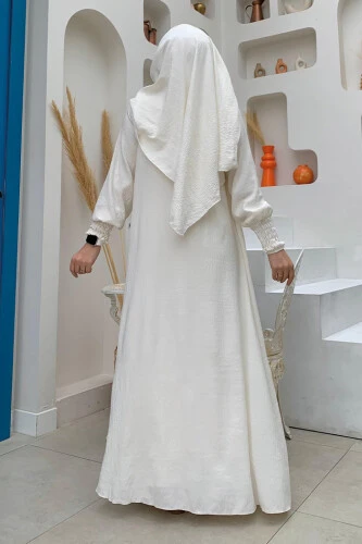 Şallı Elbiseli Abaya Takım 3883 Ekru - Bym Fashion (1)