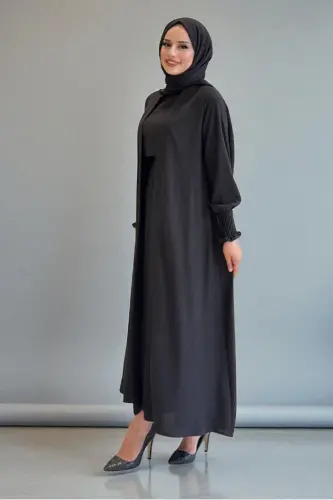 Şallı Elbiseli Abaya Takım 3883 Siyah - 2