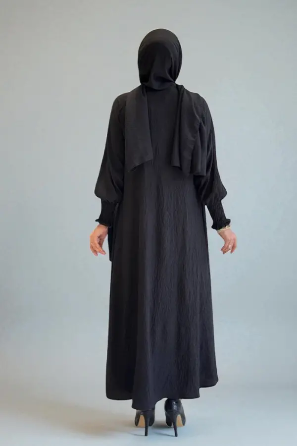 Şallı Elbiseli Abaya Takım 3883 Siyah - 3