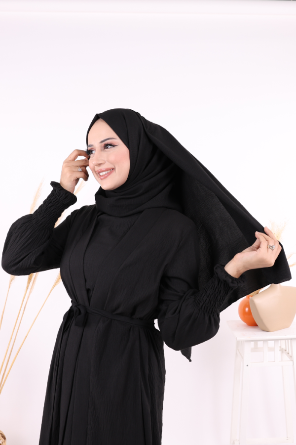Şallı Elbiseli Abaya Takım 3883 Siyah - 8