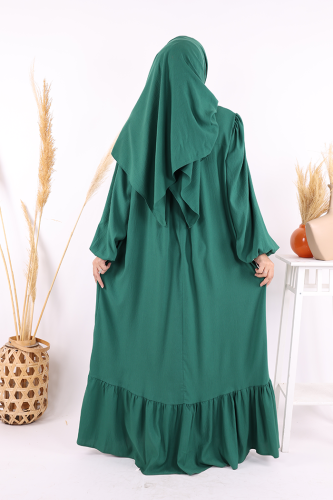 Yakası Bağlama Detaylı Şal Elbise İkili Takım 3885 Zümrüt - 7