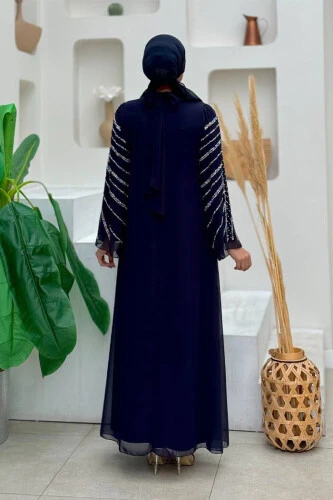 Taş Detaylı Abiye Elbise 3915 Lacivert - Bym Fashion (1)