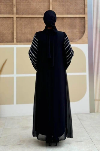 Taş Detaylı Abiye Elbise 3915 Siyah - Bym Fashion (1)