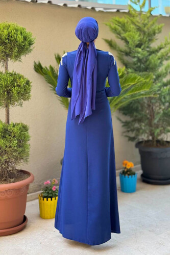 Taş Detaylı Abiye Elbise 3916 Lacivert - Bym Fashion (1)