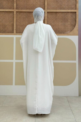 Taş Detaylı Yarasakol Elbise 3917 Ekru - Bym Fashion (1)