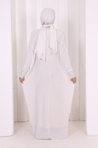 Taş Detaylı Yarasakol Elbise 3917 Ekru - 7