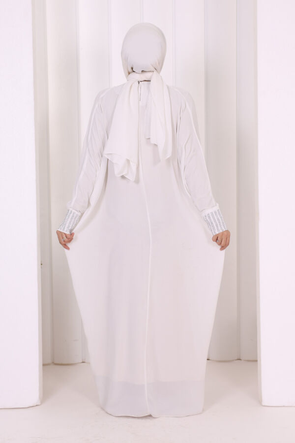 Taş Detaylı Yarasakol Elbise 3917 Ekru - 7