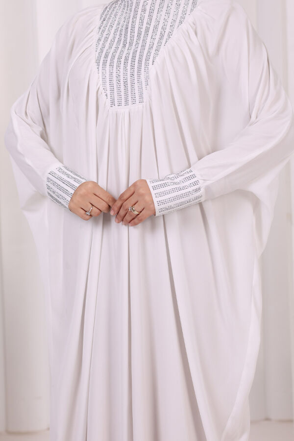 Taş Detaylı Yarasakol Elbise 3917 Ekru - 9