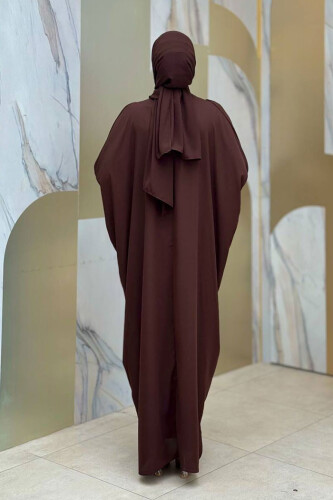 Taş Detaylı Yarasakol Elbise 3917 Kahverengi - Bym Fashion (1)