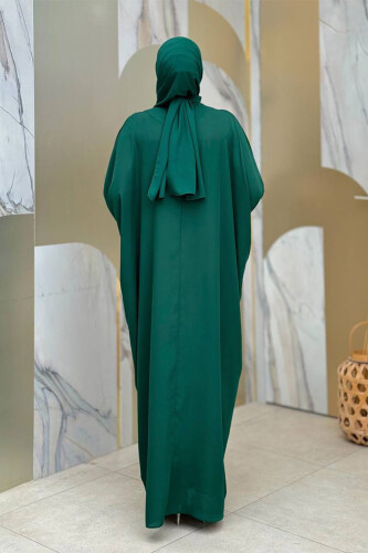 Taş Detaylı Yarasakol Elbise 3917 Zümrüt - Bym Fashion (1)