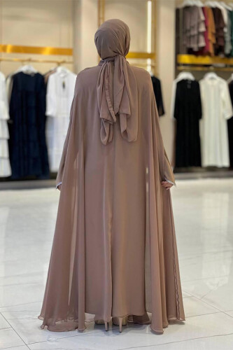 Elbise Abaya Takım 3921 Vizon - Bym Fashion (1)