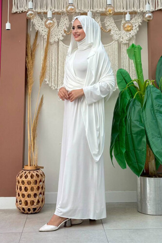 Şallı Drape Detaylı Sandy Elbise 3922 Ekru - Bym Fashion (1)