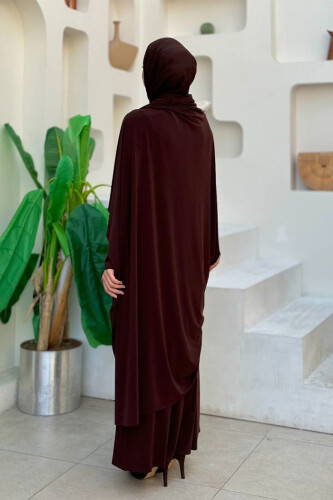 Şallı Drape Detaylı Sandy Elbise 3922 Kahverengi - Bym Fashion (1)
