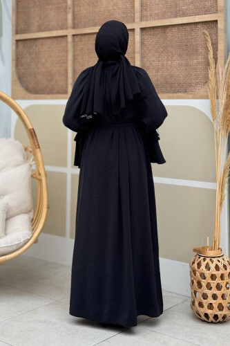 Kol Fırfır Detaylı Elbise 3925 Siyah - Bym Fashion (1)