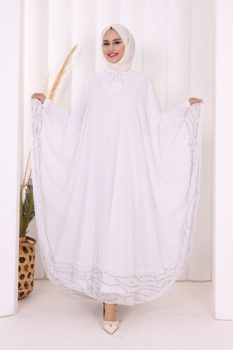 Taş Detaylı Abayalı Elbise Takım 3927 Ekru - 5