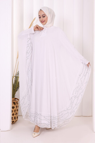 Taş Detaylı Abayalı Elbise Takım 3927 Ekru - 6