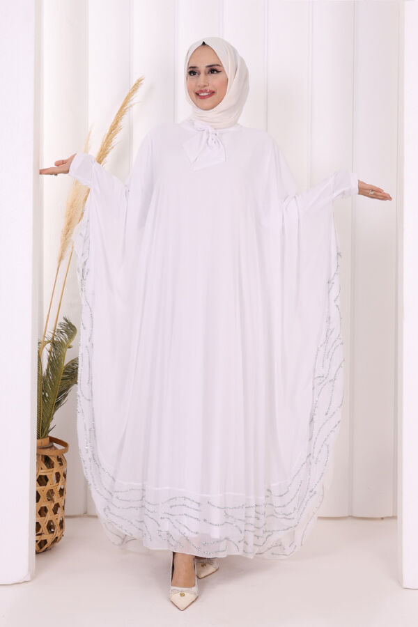 Taş Detaylı Abayalı Elbise Takım 3927 Ekru - 7