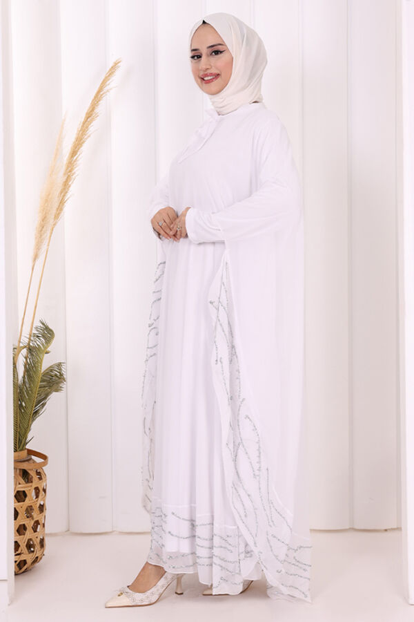 Taş Detaylı Abayalı Elbise Takım 3927 Ekru - 8