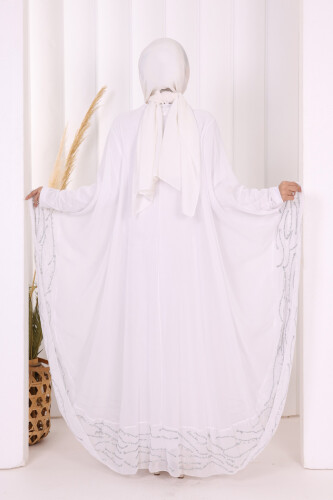 Taş Detaylı Abayalı Elbise Takım 3927 Ekru - 9