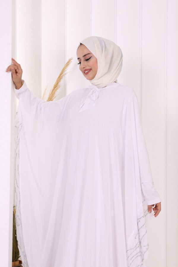Taş Detaylı Abayalı Elbise Takım 3927 Ekru - 10